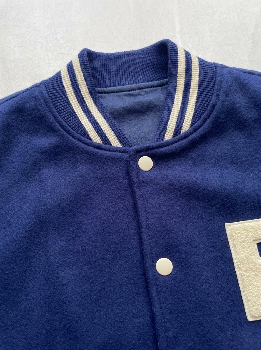 Varsity Jacket - Royal Blue - snap button and collar detail
