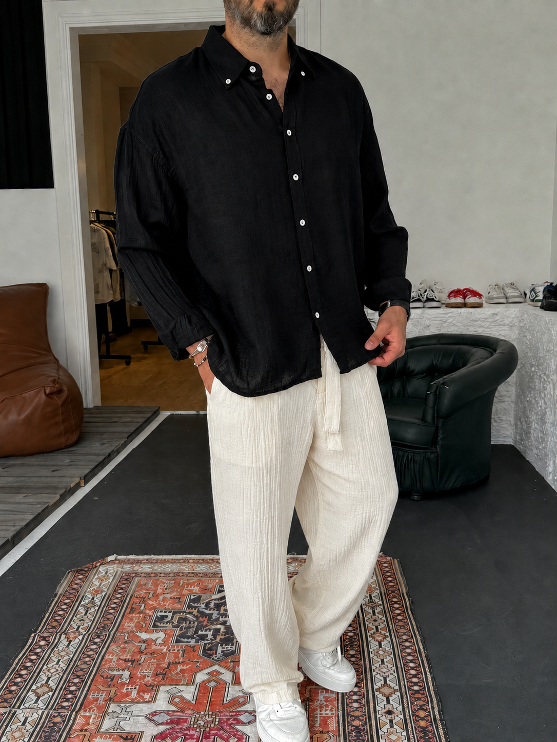 Pure Linen Black Shirt