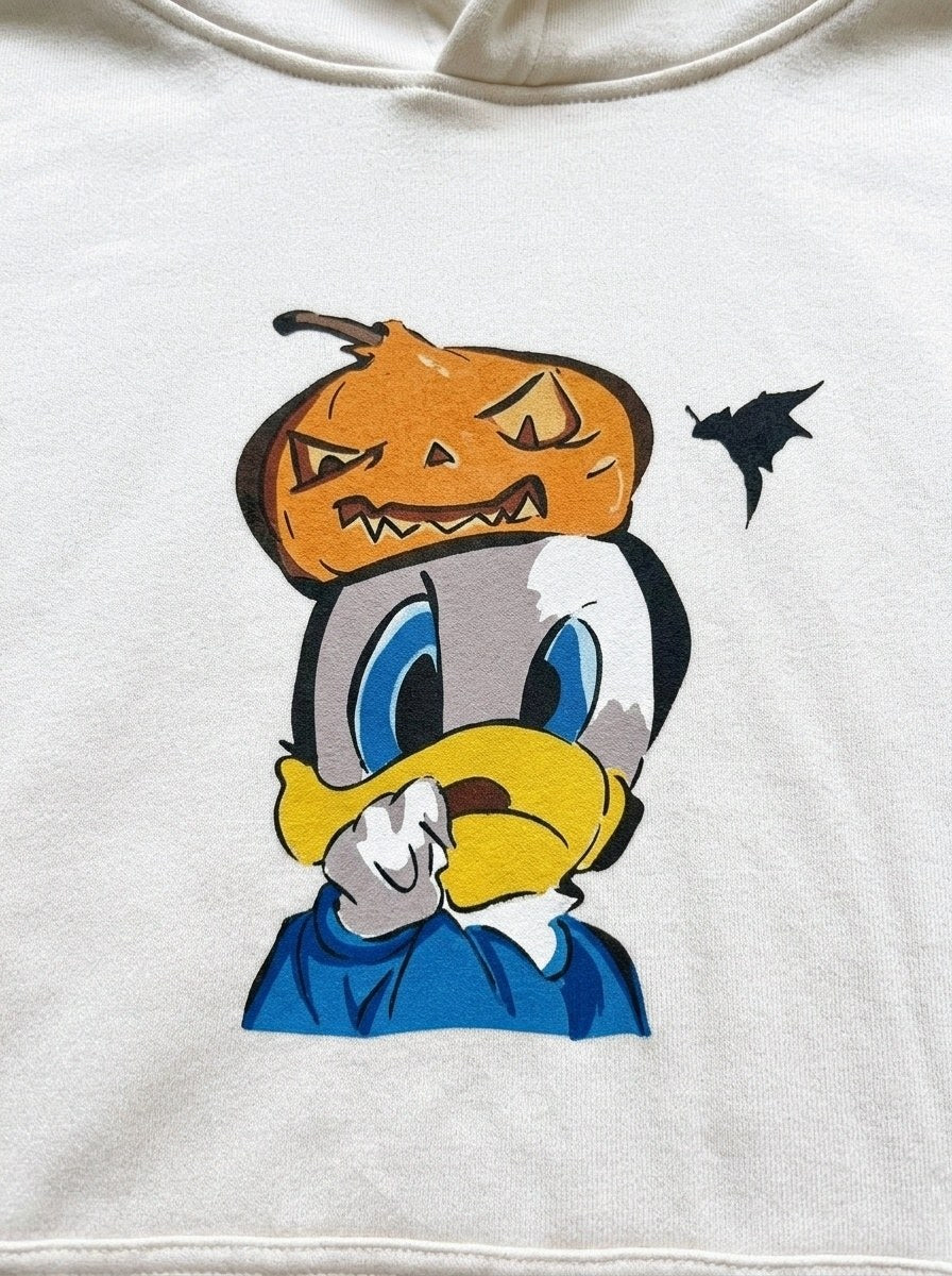 Cartoon Duck Hoodie - Off-White - front print close-up