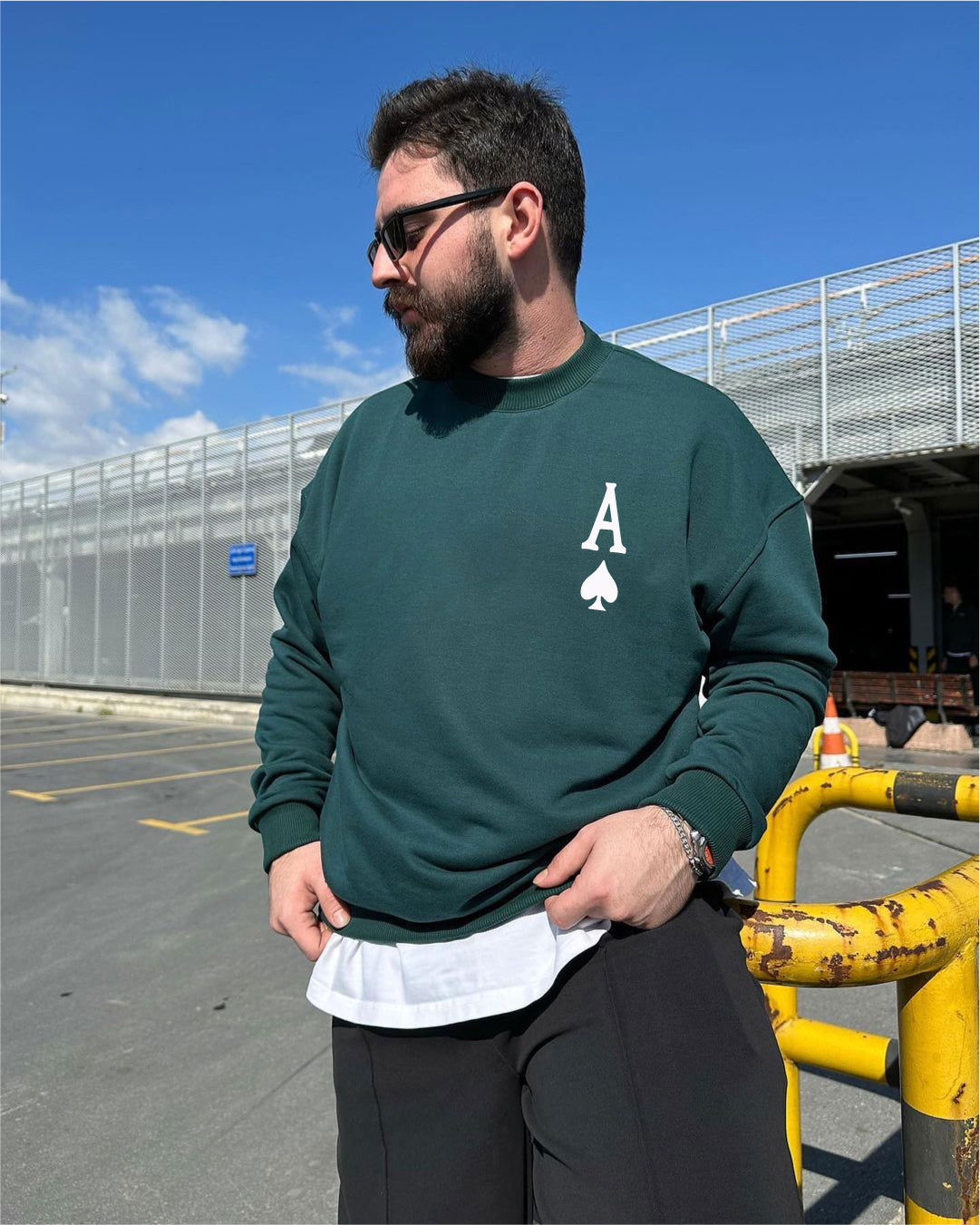 Dark Green "Ace" Printed Oversize Sweatshirt - Broek