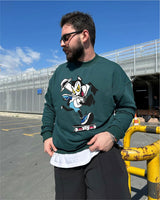 Dark Green "Cat" Printed Oversize Sweatshirt - Broek