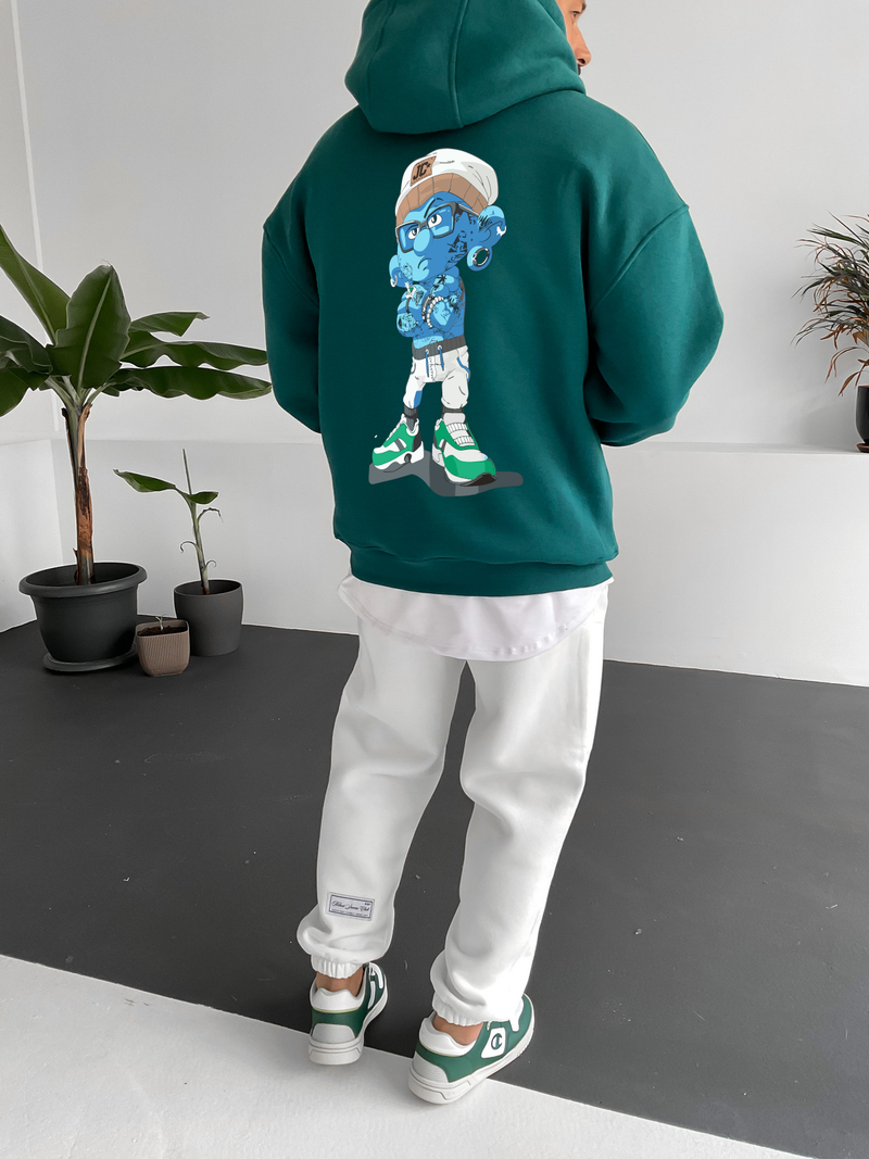 Dark Green "Crime" Printed Oversize Hoodie