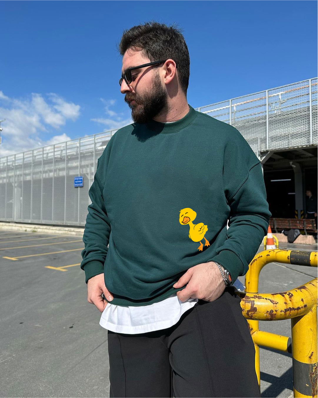 Dark Green "Duck Lover" Printed Oversize Sweatshirt - Broek