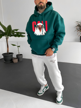 Dark Green "Eagle" Printed Oversize Hoodie - Broek
