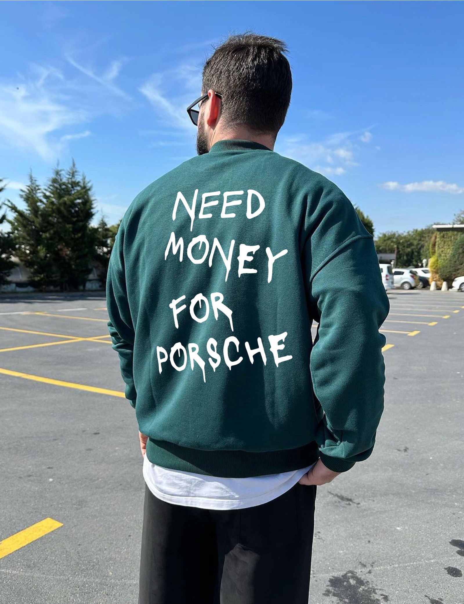 Dark Green "Porsche" Printed Oversize Sweatshirt - Broek