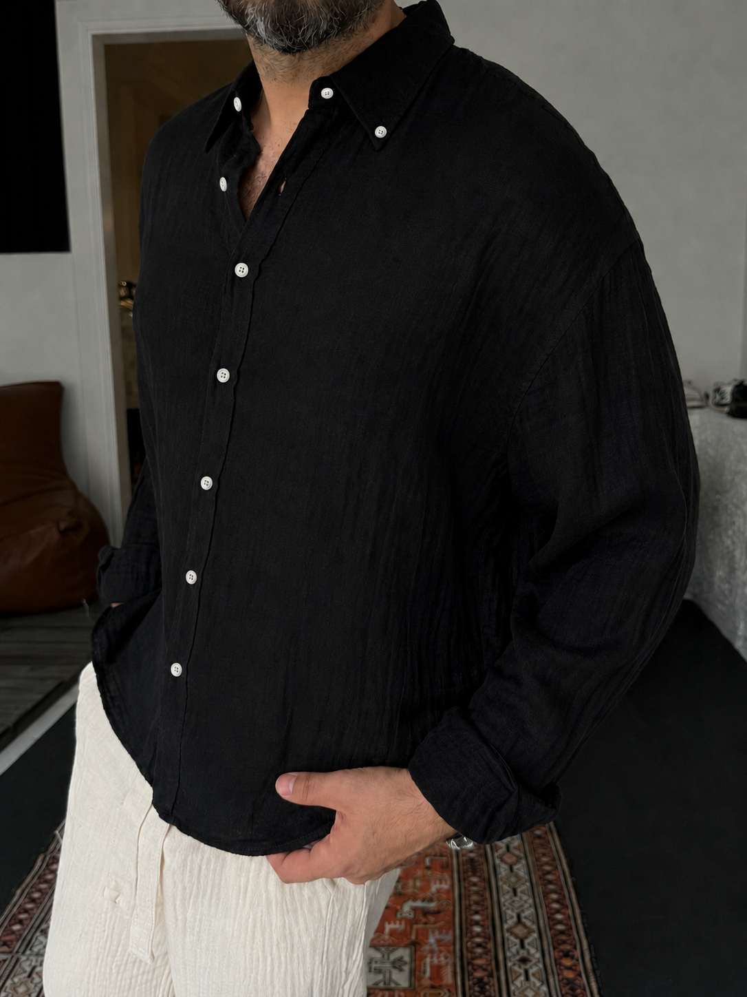 Pure Linen Black Shirt