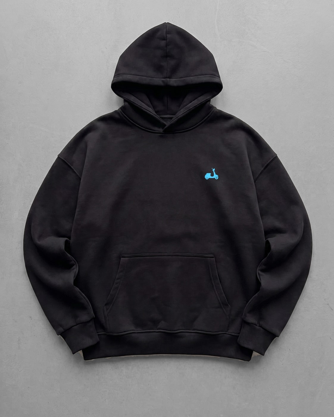 Black Scooter Printed Oversize Hoodie - flat lay front