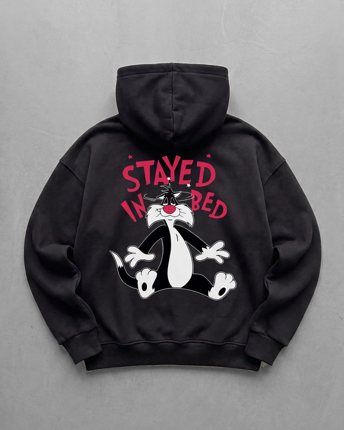Black stayed-in-bed Printed Oversize Hoodie - flat lay back