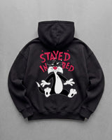 Black stayed-in-bed Printed Oversize Hoodie - flat lay back
