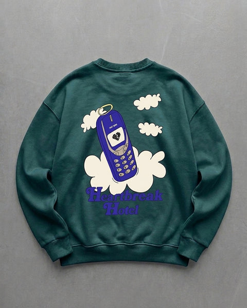Dark Green "Heartbreak" Printed Oversize Sweatshirt