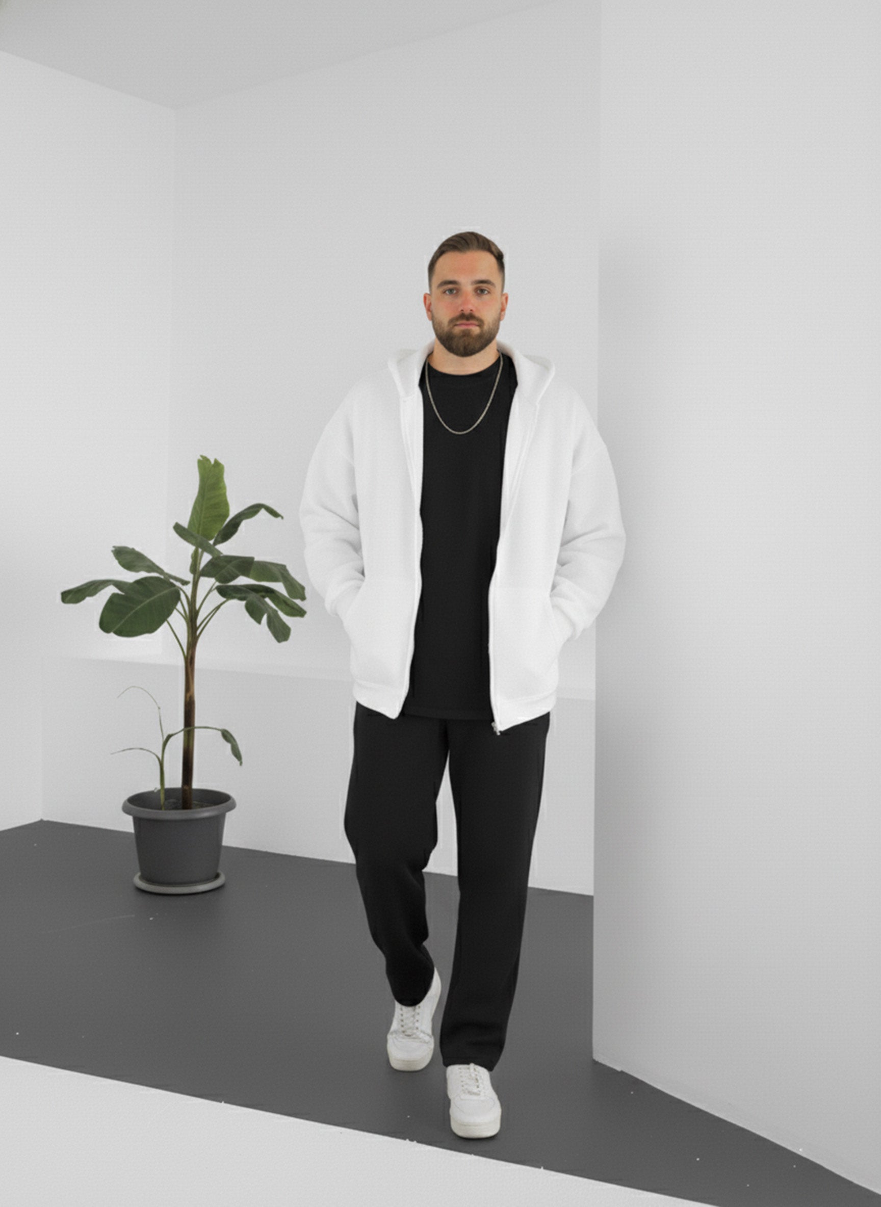 White Zip-Up Hoodie