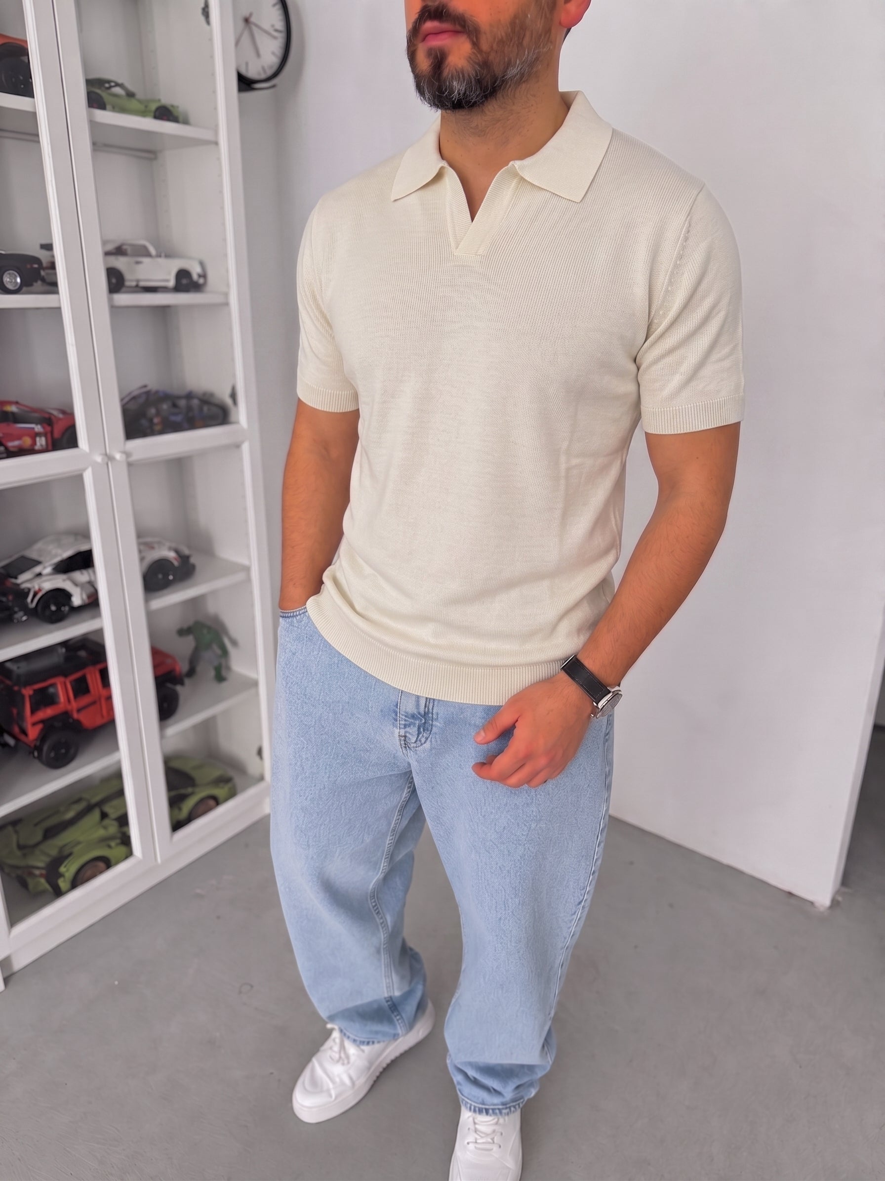 Knitted Polo T-Shirt – Beige