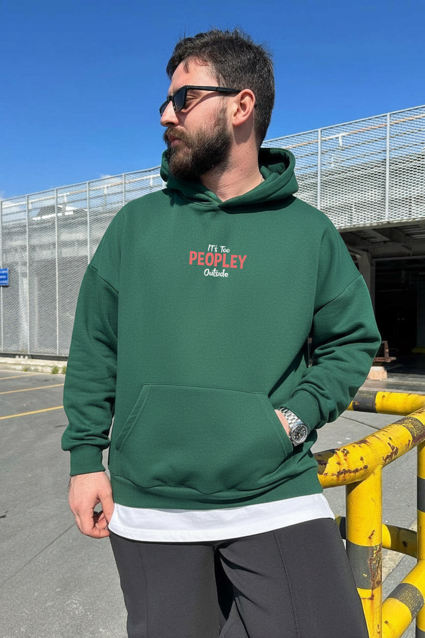 Hoodie It's too peoply outside Olive Green