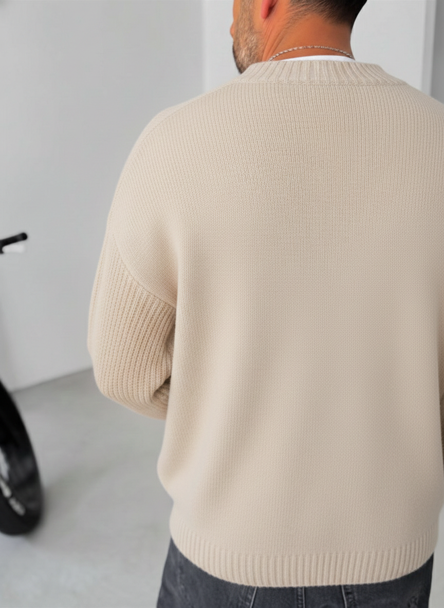 Premium Knitted V-Neck Sweater - Beige