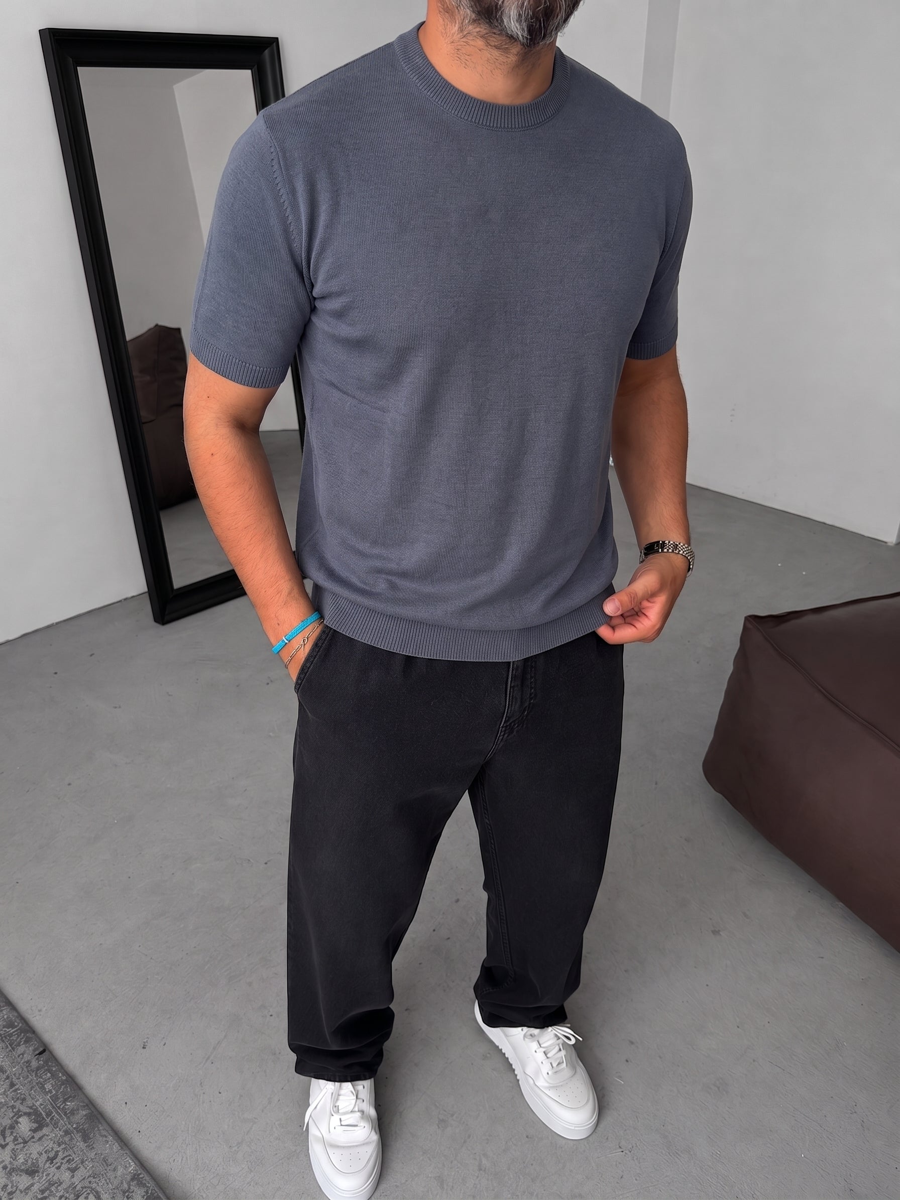 Dark Grey Crewneck Knitted Tee