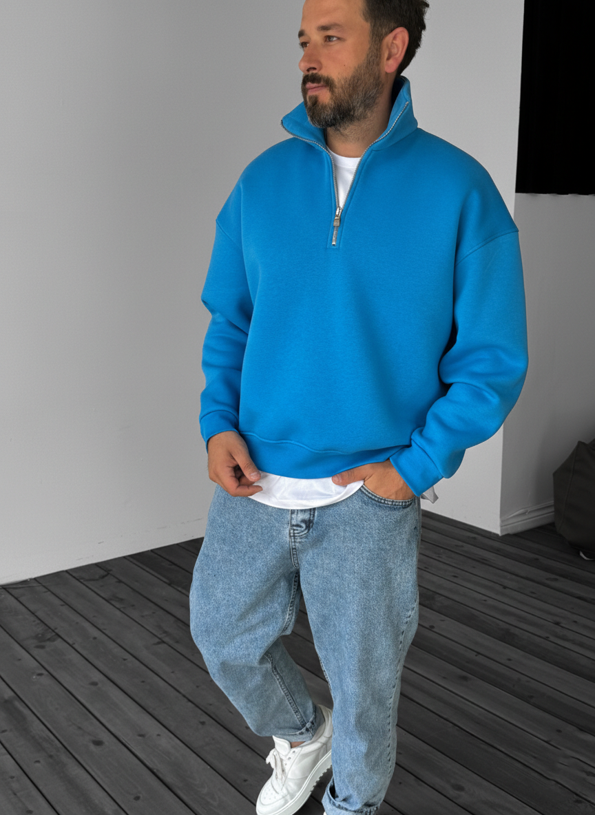 Blue Quarter Zipper Sweatshirt