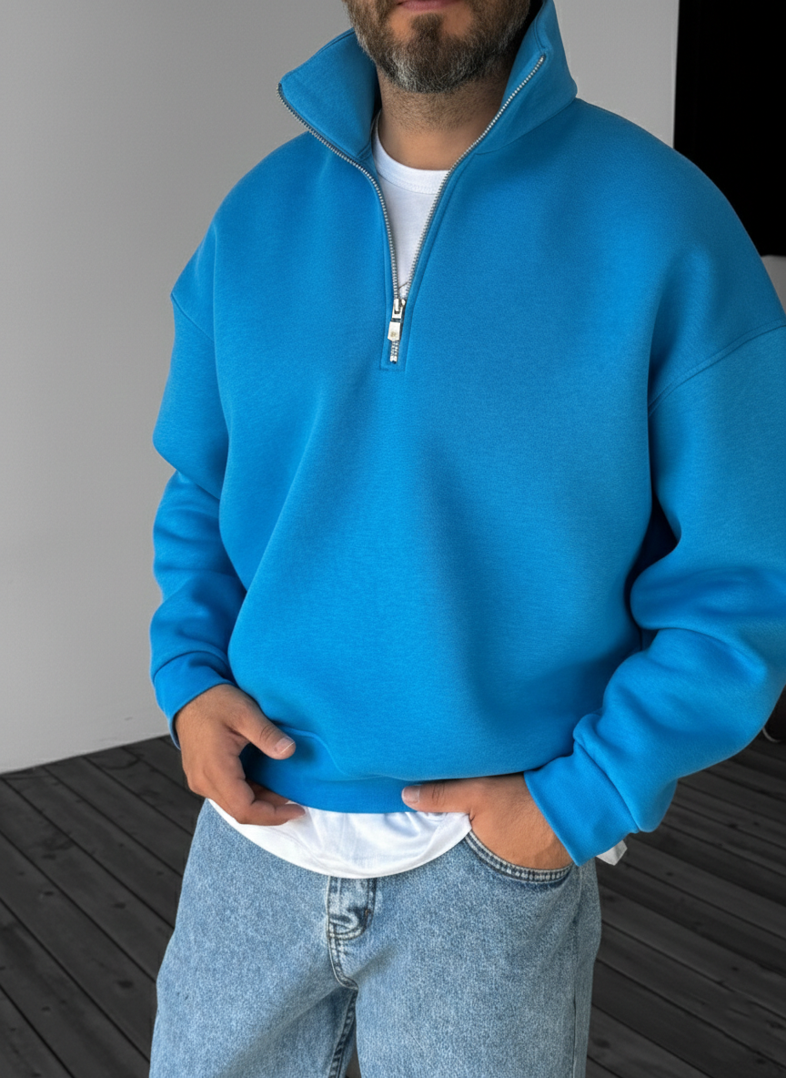 Blue Quarter Zipper Sweatshirt