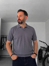 Men's dark grey knitted polo T-shirt — front view