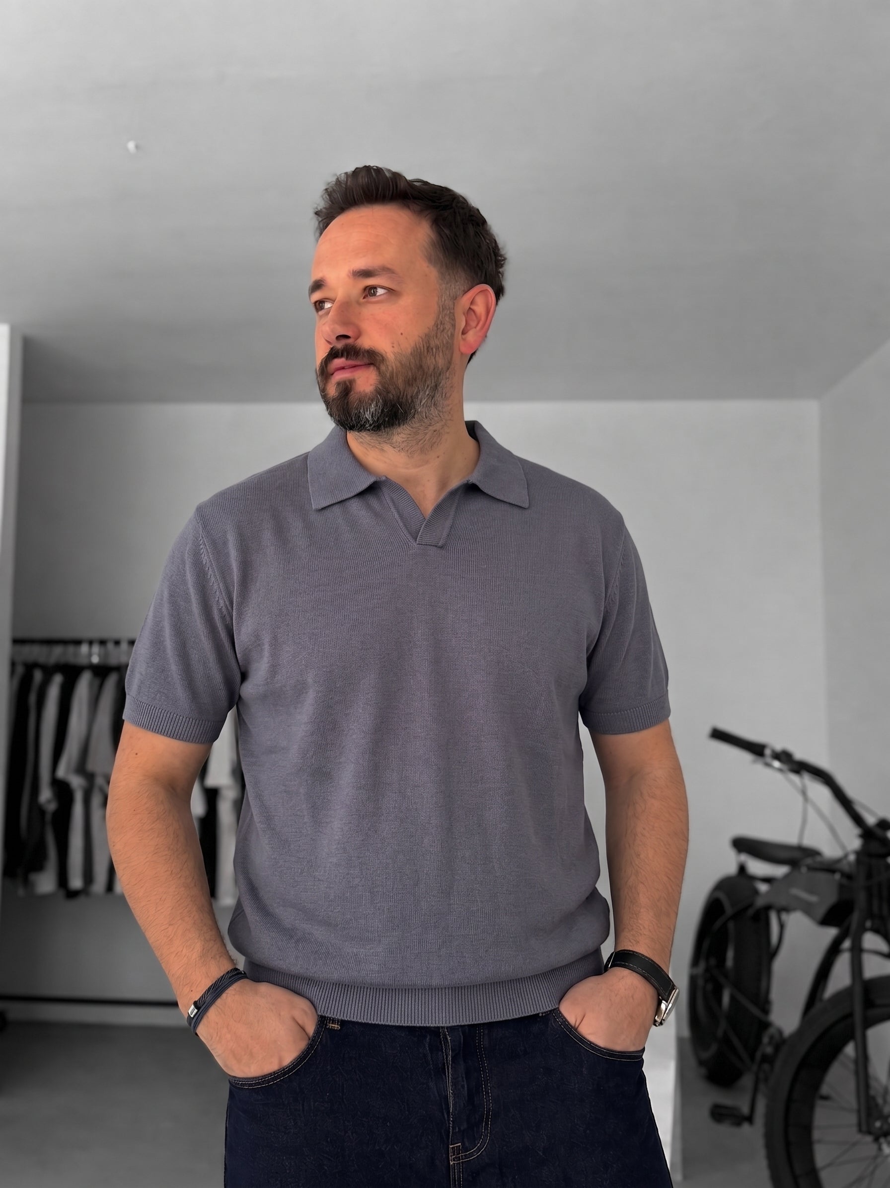 Knitted Polo T-Shirt – Dark Grey