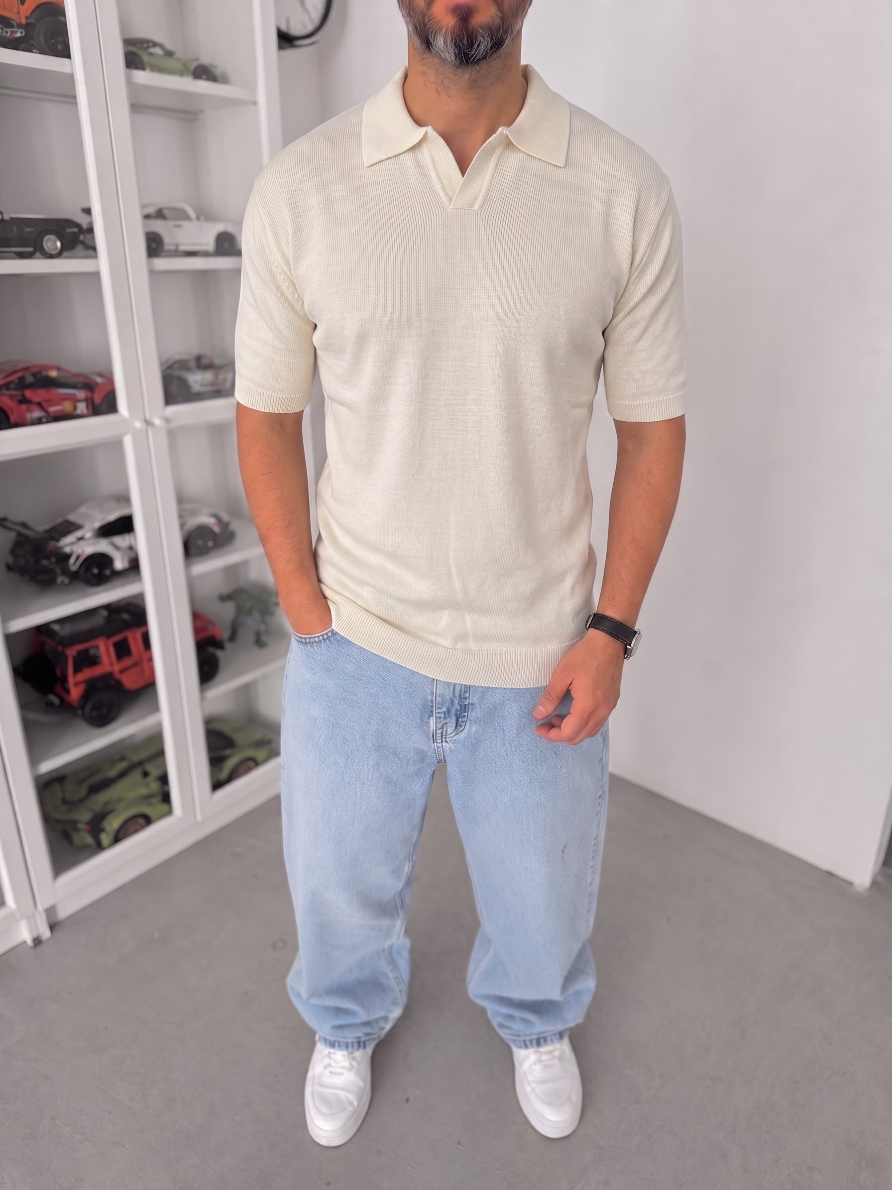 Knitted Polo T-Shirt – Beige