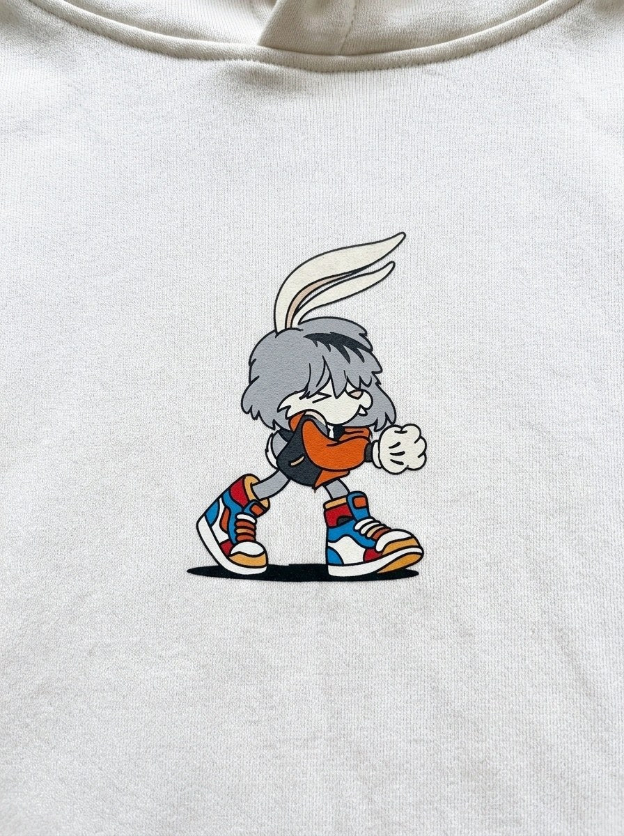Halo Character Hoodie - Off-White - front print close-up