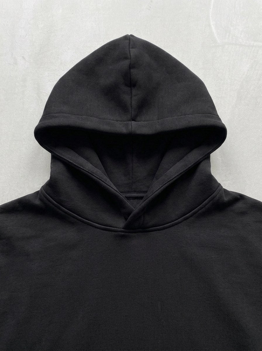 Question Mark Smiley Hoodie - Black - hood and neckline detail