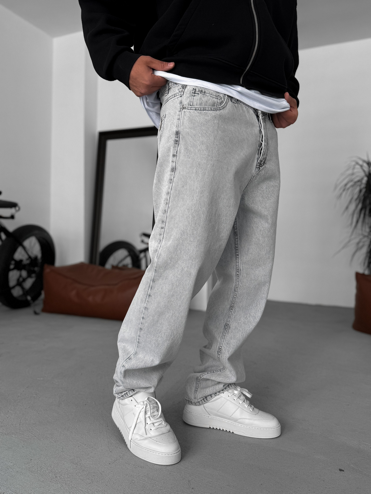 Gray Relaxed Fit Denim Jeans