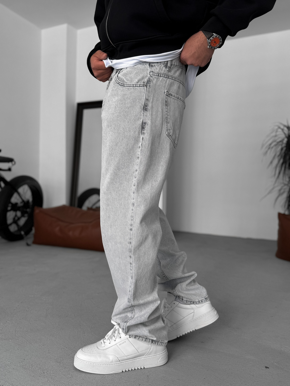 Gray Relaxed Fit Denim Jeans