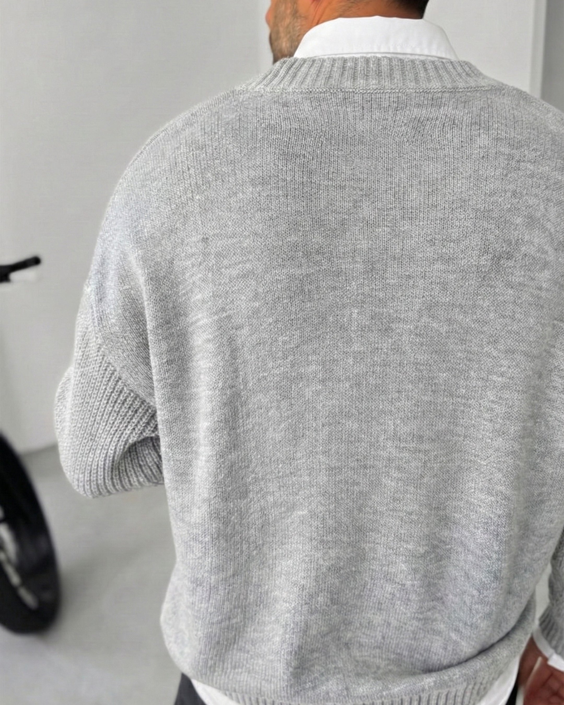 Premium Knitted V-Neck Sweater - Gray