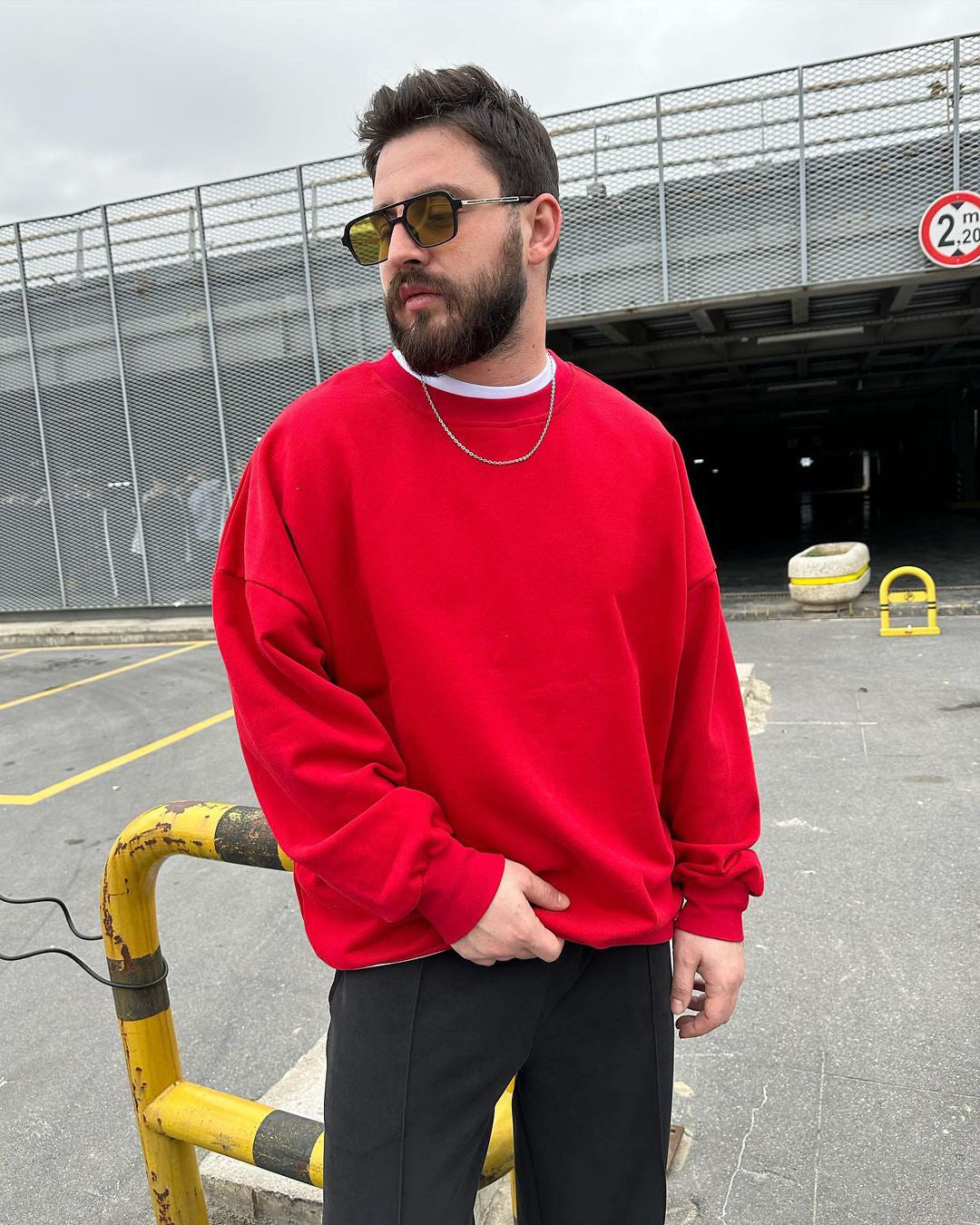 Red Basic Oversize Sweatshirt