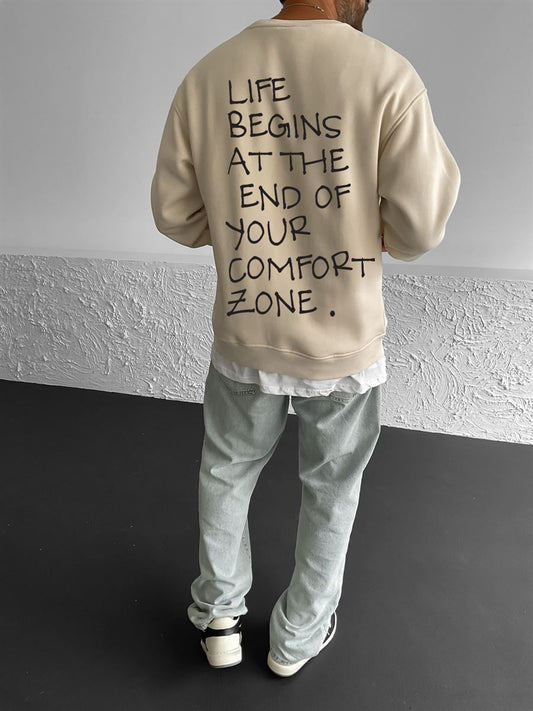 Beige "Life" Printed Oversize Sweatshirt
