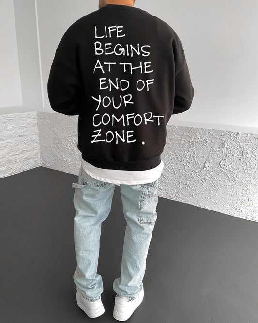Black "Life" Printed Oversize Sweatshirt