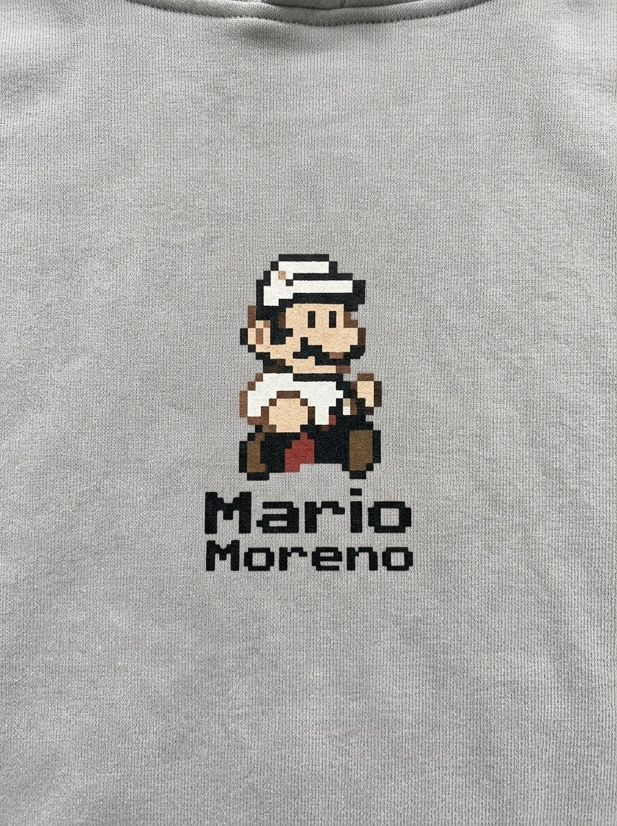 Mario Moreno Pixel Hoodie - Silver - front print close-up