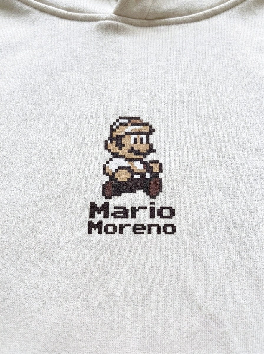 Mario Moreno Pixel Hoodie - Off-White - front print close-up