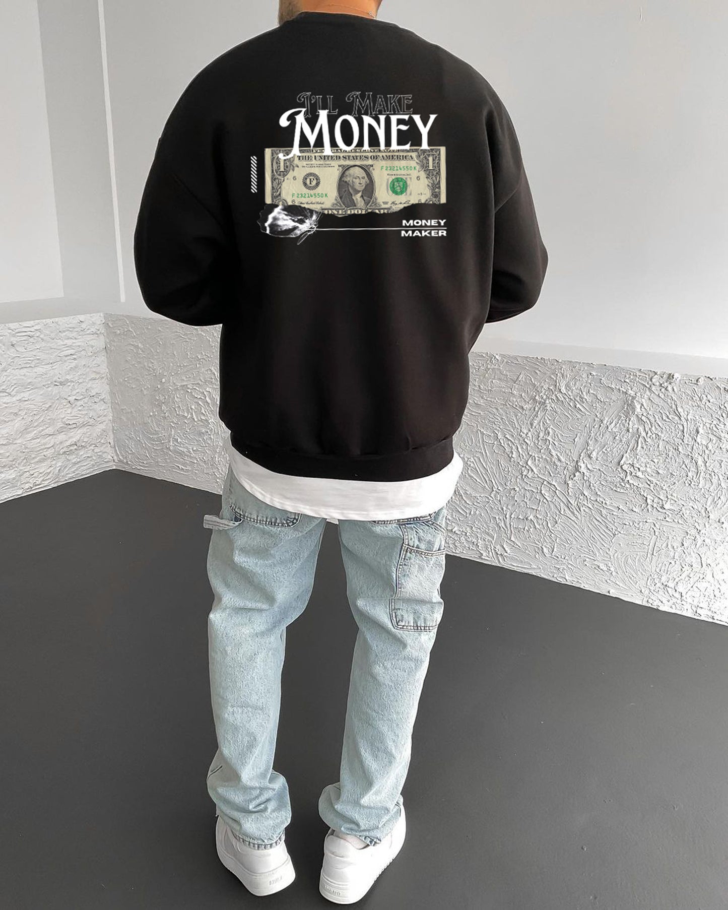Black "Money" Printed Oversize Sweatshirt