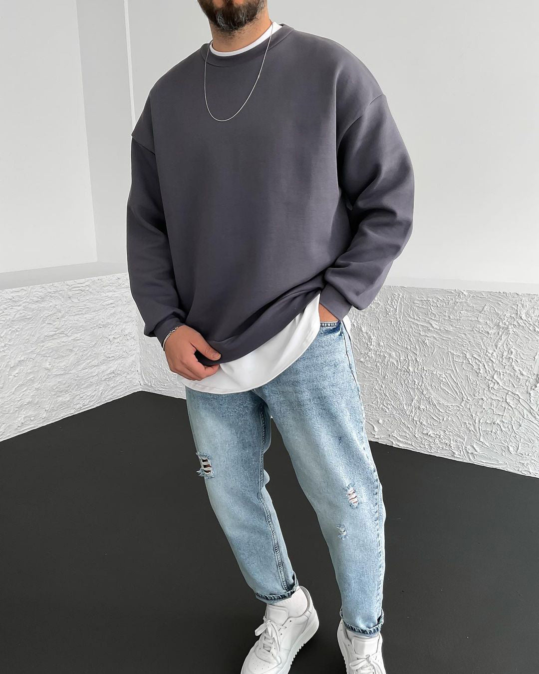 Smoked Basic Oversize Sweatshirt