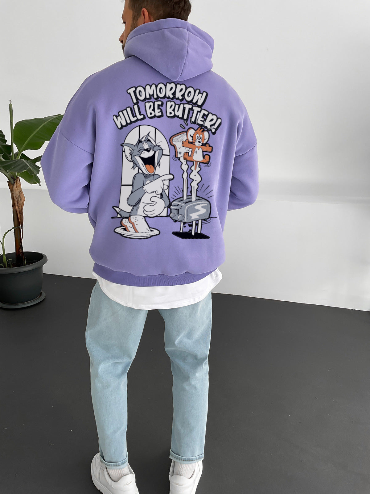 Purple "tomorrow-will-be-butter" Printed Oversize Hoodie