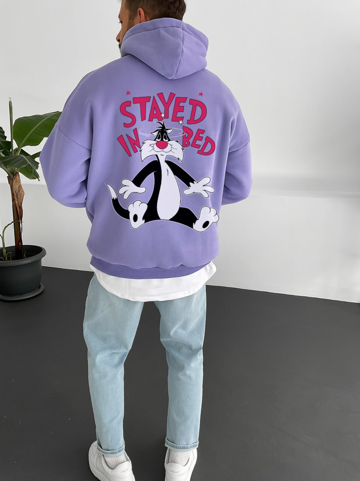 Purple "stayed-in-bed" Printed Oversize Hoodie