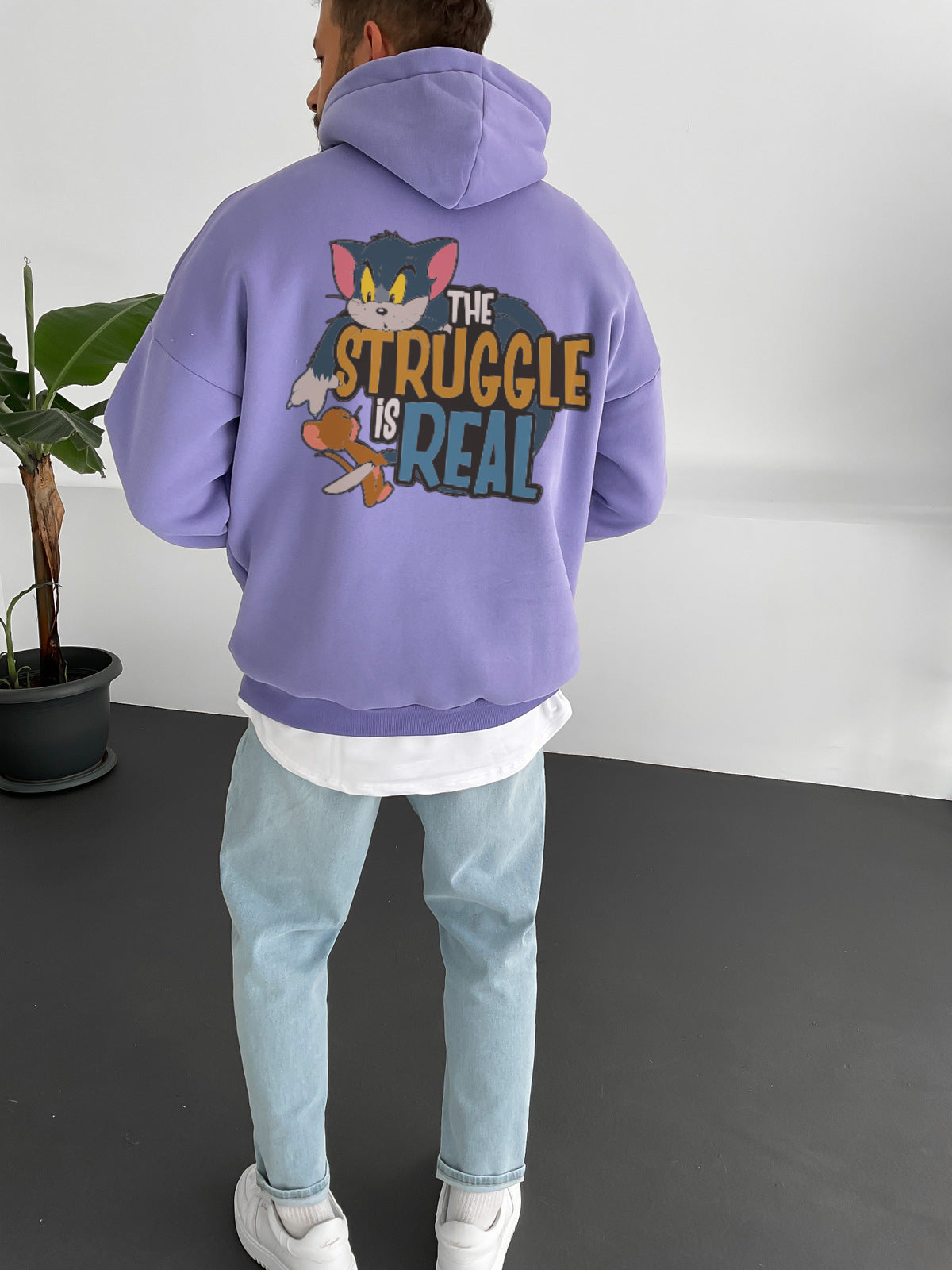 Purple "struggle-is-real" Printed Oversize Hoodie