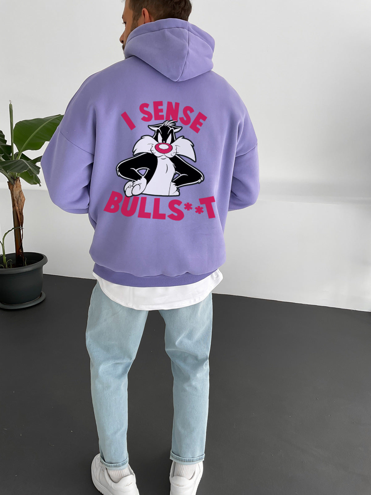 Purple "i-sense-bullshit" Printed Oversize Hoodie