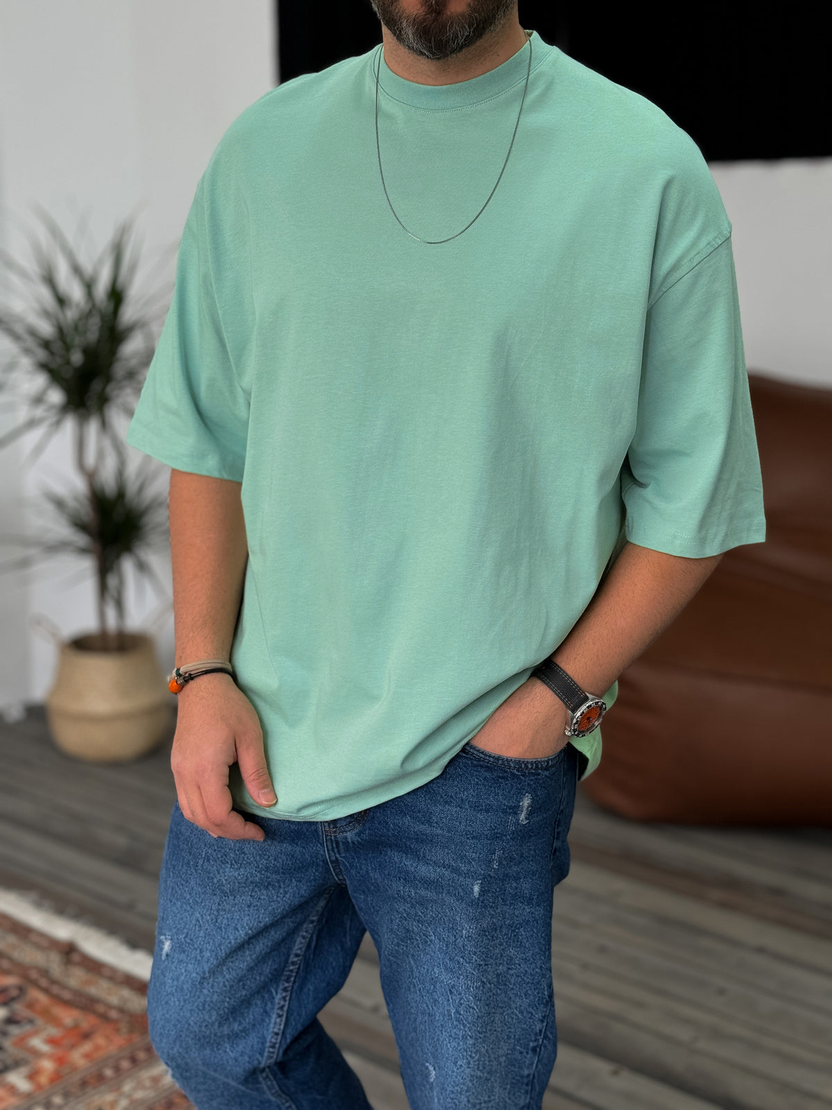 Premium Mint-Green Basic Oversize T-Shirt