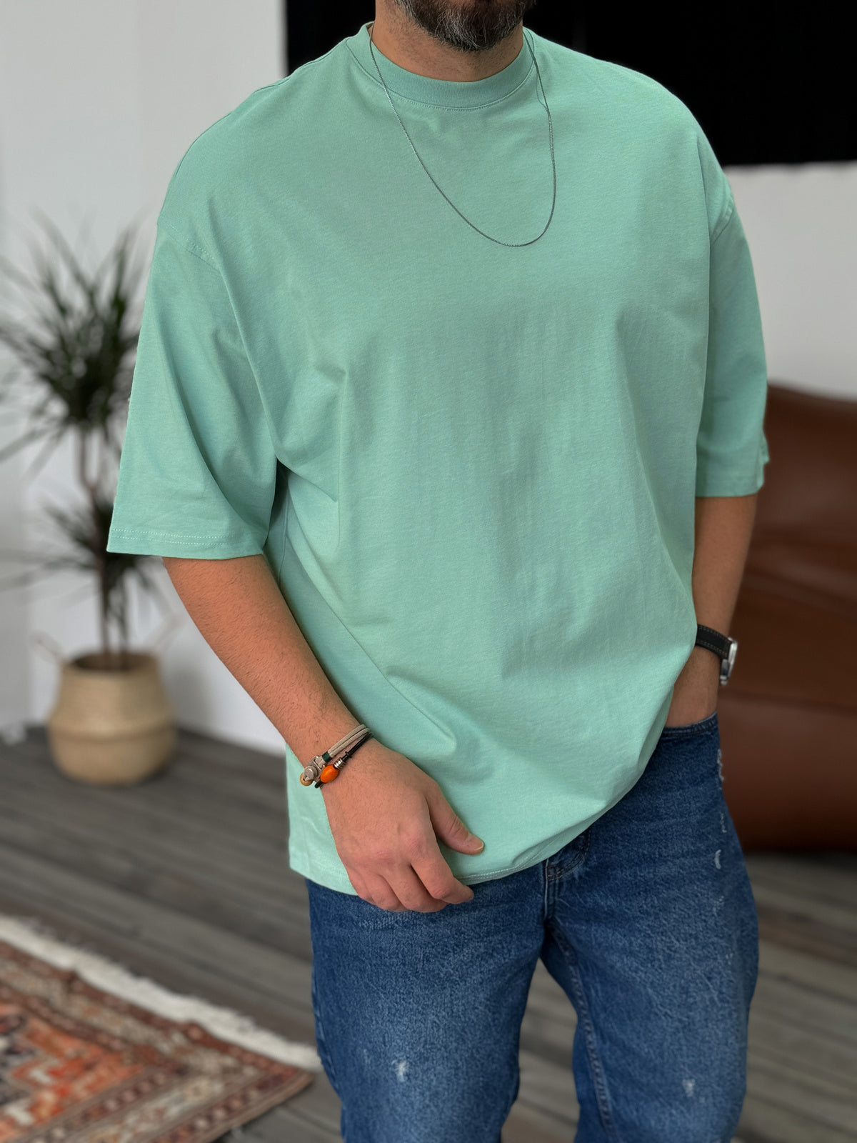 Premium Mint-Green Basic Oversize T-Shirt