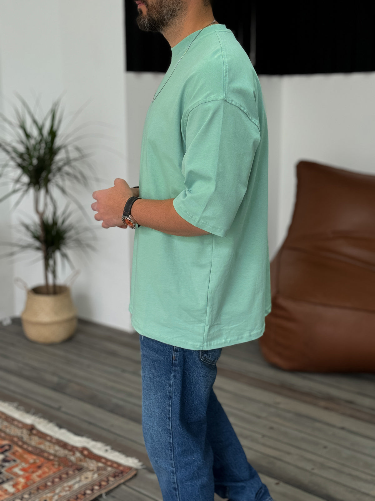 Premium Mint-Green Basic Oversize T-Shirt