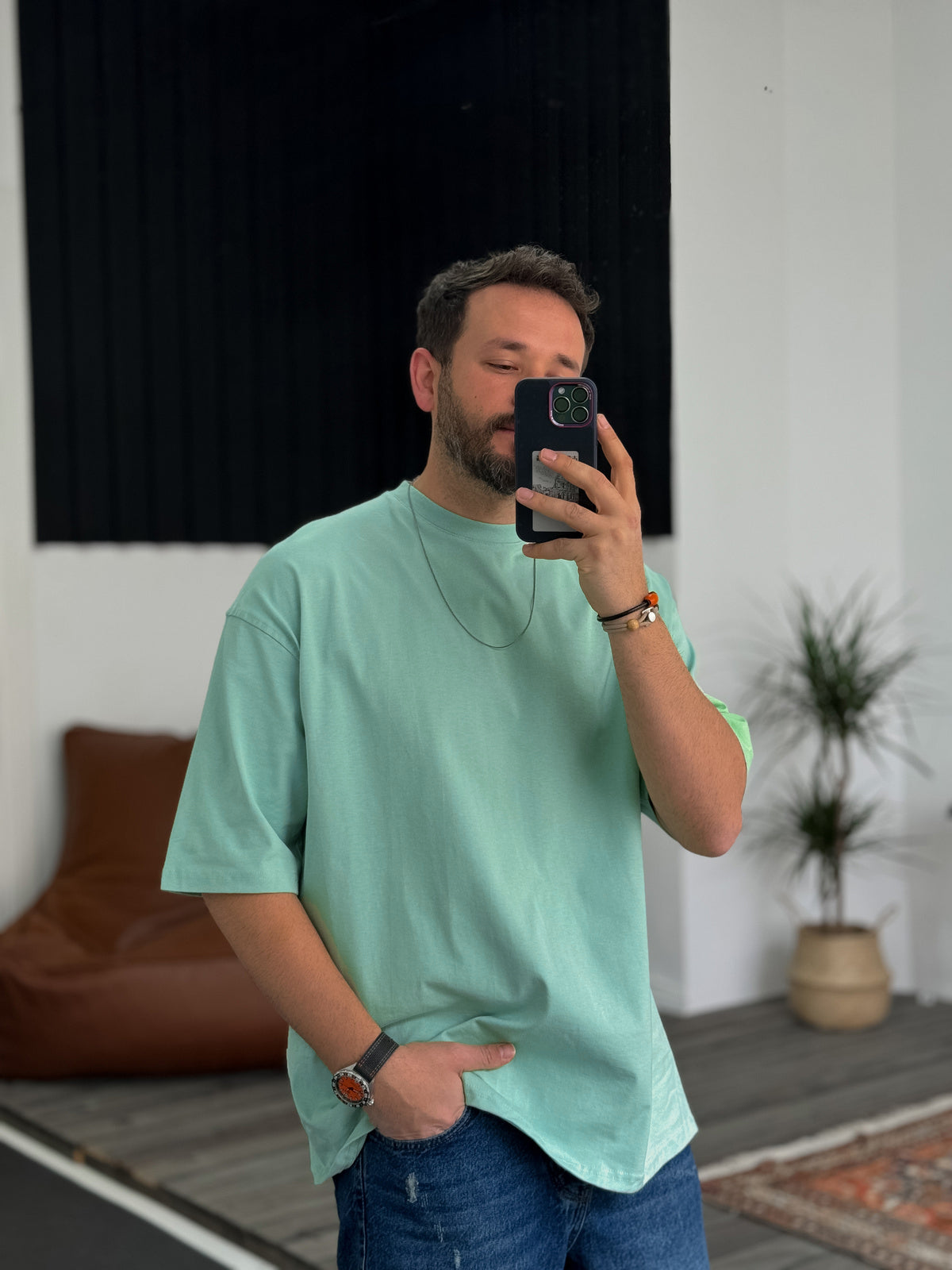 Premium Mint-Green Basic Oversize T-Shirt