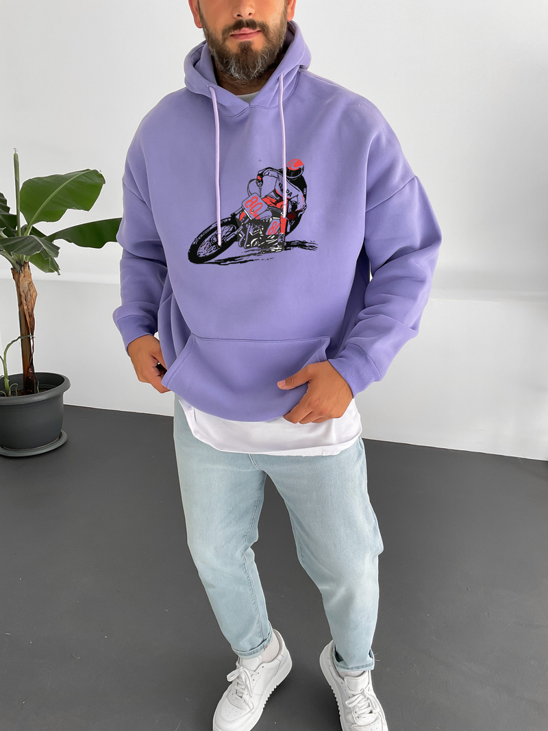 Purple "Racing" Printed Oversize Hoodie