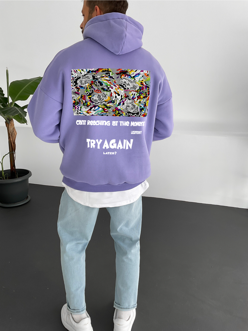 Purple "Try Again" Printed Oversize Hoodie