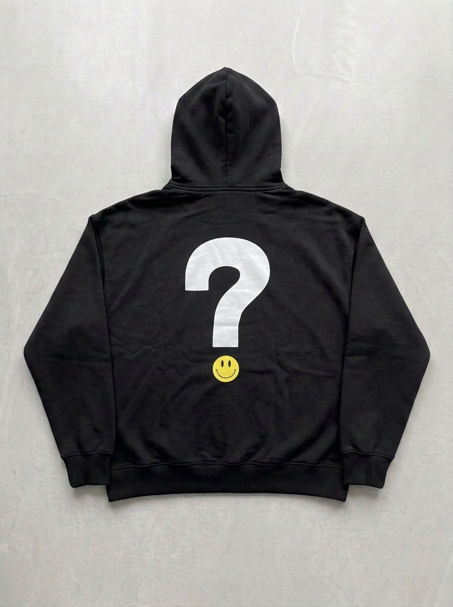 Question Mark Smiley Hoodie - Black - back