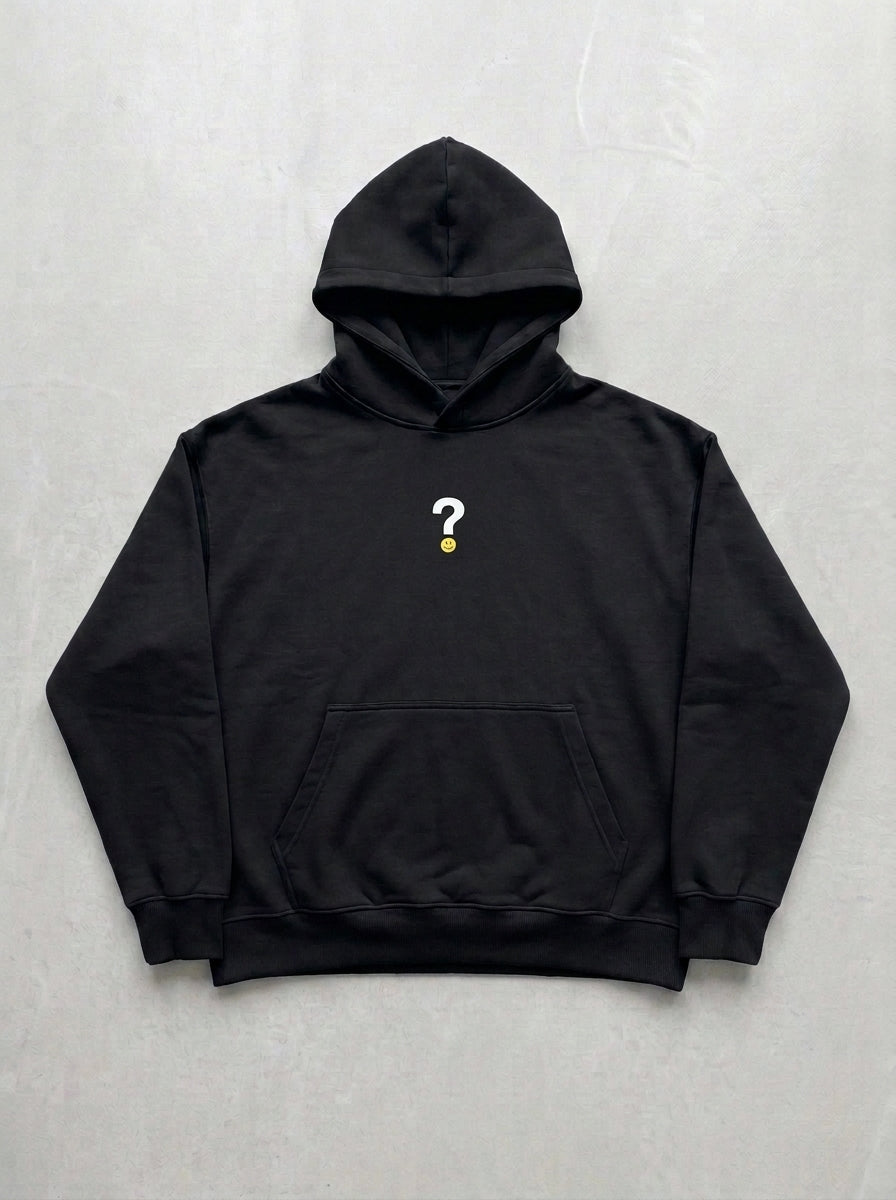 Question Mark Smiley Hoodie - Black - front