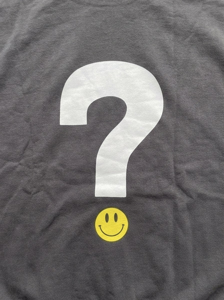Question Mark Smiley Hoodie - Smoked - back print close-up