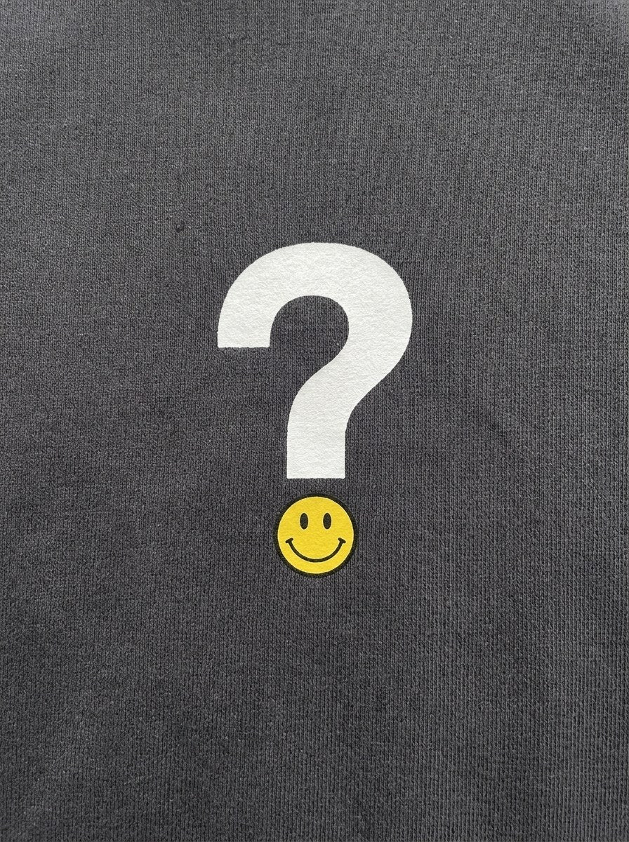 Question Mark Smiley Hoodie - Smoked - front print close-up